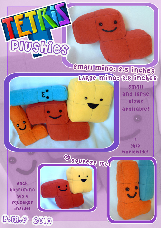 Tetris block plushies, in small and large sizes