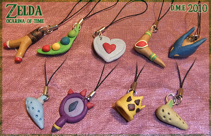 Come in 9 designs:<br />-Bombchu<br />-Heart Piece<br />-Goron Bracelet<br />-Lens of Truth<br />-Boomerang<br />-Slingshot<br />-Magic Beans<br />-Fairy Ocarina<br />-Ocarina of Time