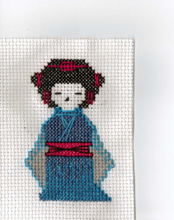 This is the first Geisha I stitched. This one I call the River Maiden.
