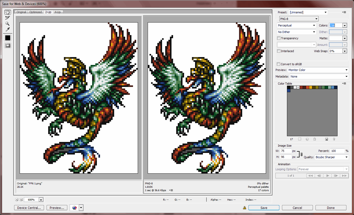The basic 2-Up layout with the original file on the left and the working copy on the right. At this point the working copy is the same as the original since I have yet to make any changes.